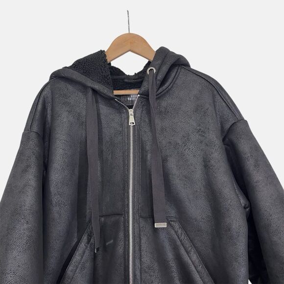 Urban Outfitters Casey Faux Suede Black Zip Up Hoodie Bomber Jacket M - Picture 3 of 10
